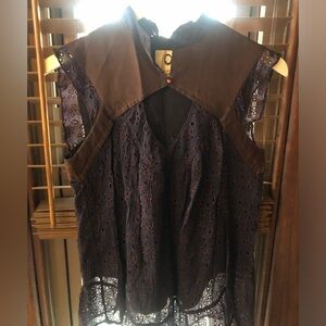 Mayle Velvet & Eyelet Lace Top